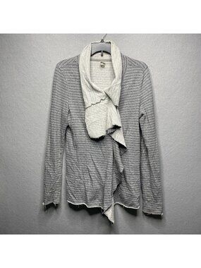 We The Free Ebb & Flow Gray Striped Cardigan L Open Front Drape